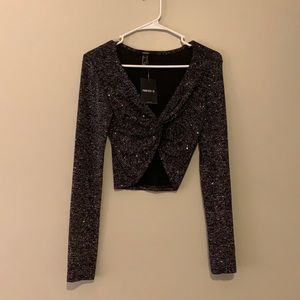 Forever 21 Glitter Long Sleeve Crop Top